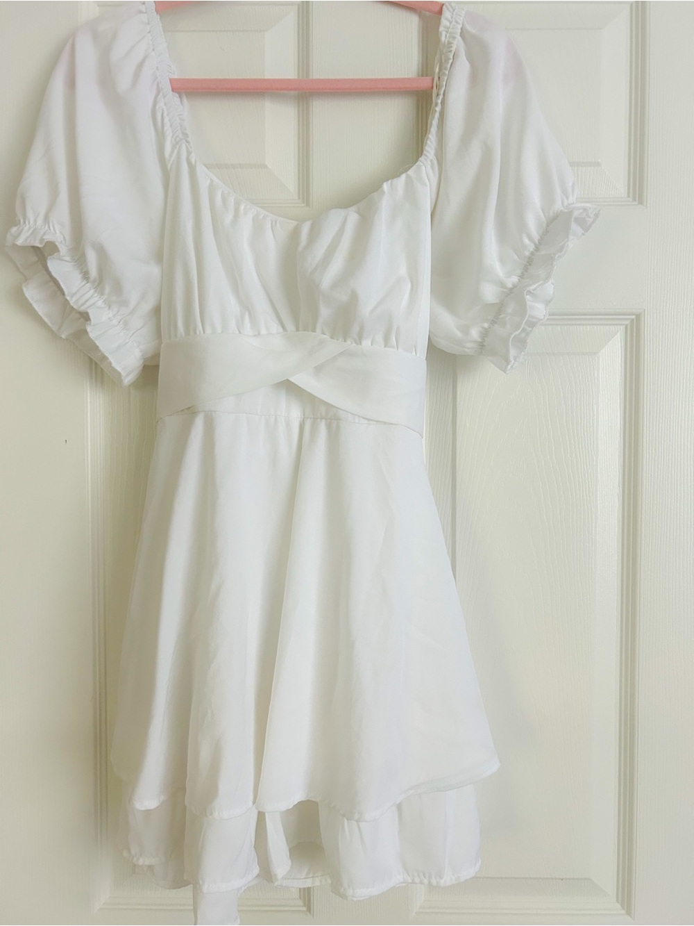 White Puff Sleeve Mini Dress romper - Elegant Empire Waist